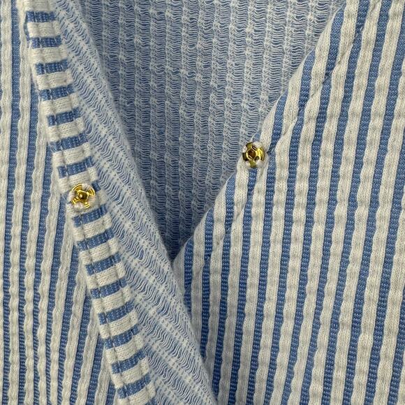 Michael Kors blouse XL faux wrap side tie blue white stripe nautical beach - Picture 7 of 9